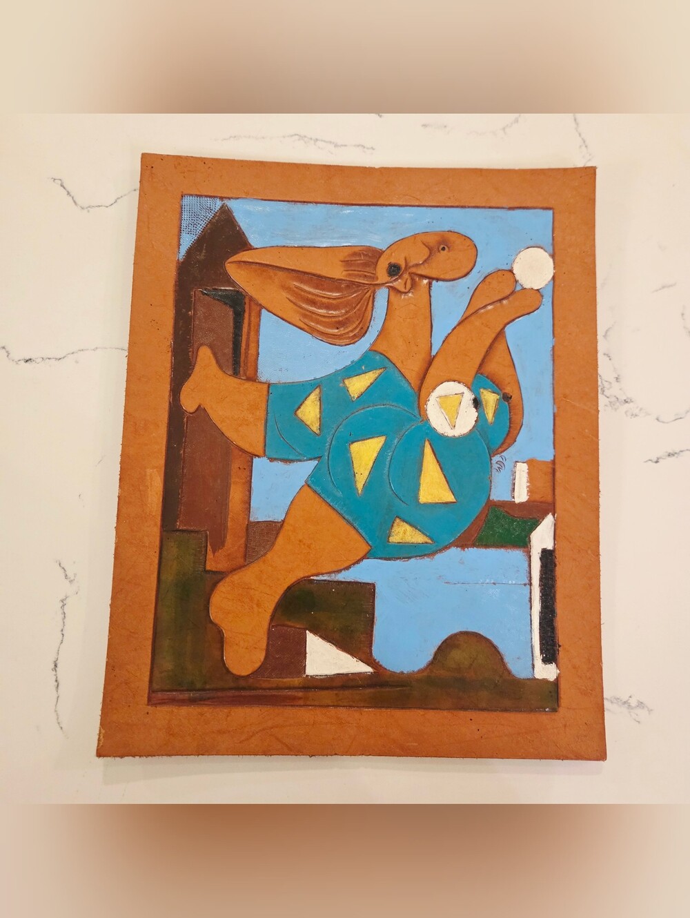 Pablo Picasso Inspired Cubism Tooled Carved Embossed Relief Leather Art Rare HTF